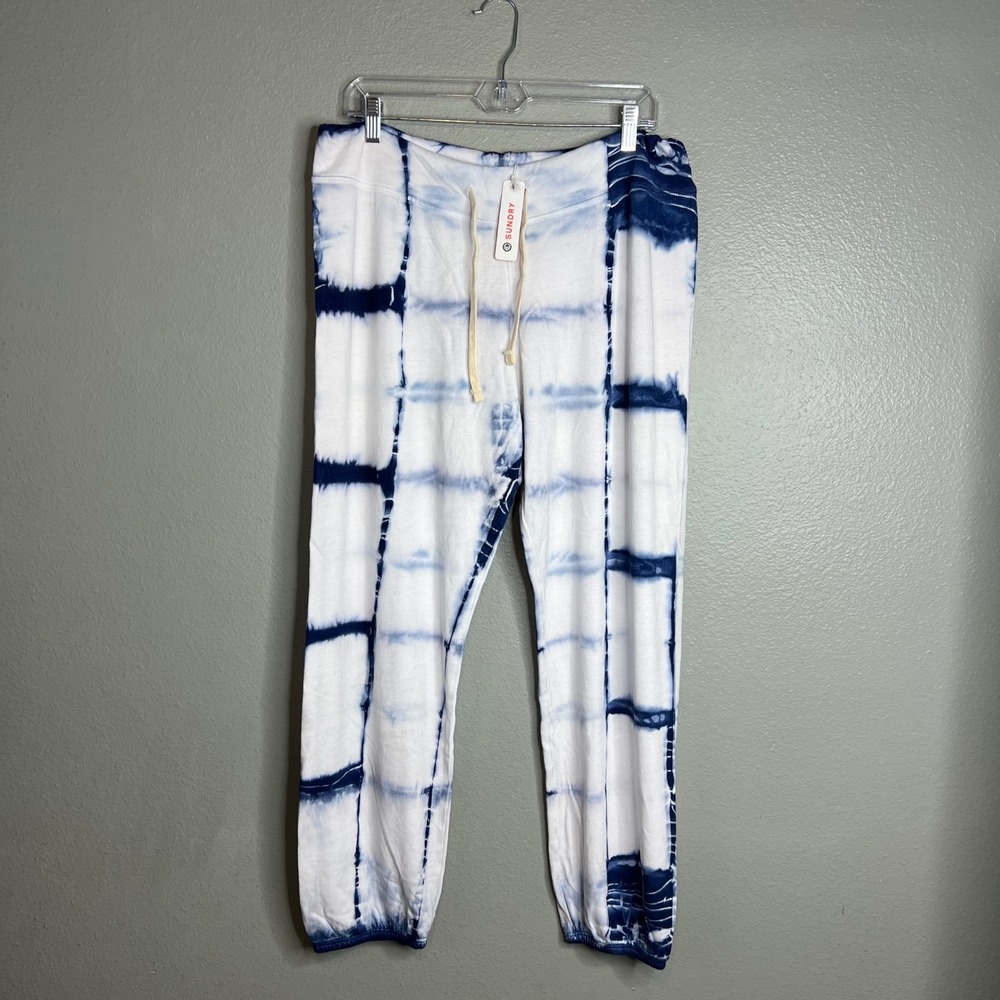 Sundry Tie Dye Sweatpants Size 3 L French Terry White‎ Blue Joggers USA NWT